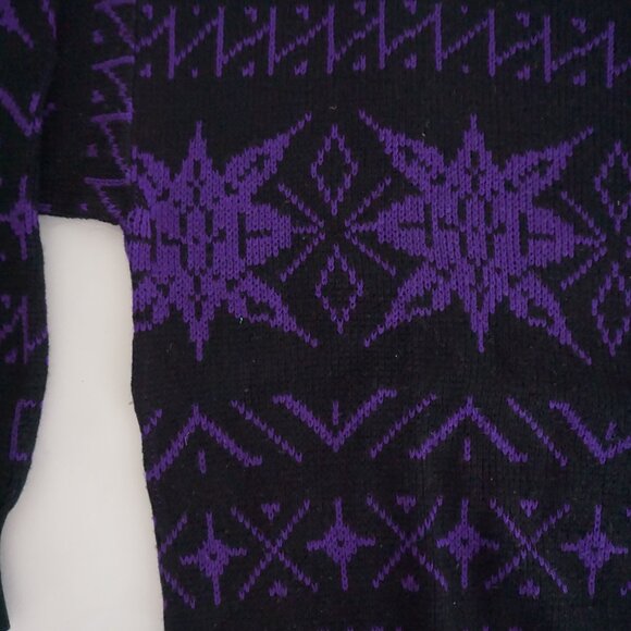 Vintage Kennin Motion Sweater Purple Black Geometric Nordic 80s Ski Retro Knit M - Picture 8 of 10
